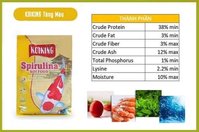 Thức ăn cá Koi Koiking Spirulina Tăng Màu (5kg-SizeM)